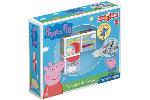 Geomag MagiCube 049 Peppa Pig - Travel with Peppa - Constructions Magnétiques et Jeux Educatifs, 3 Cubes Magnétiques Multicolore