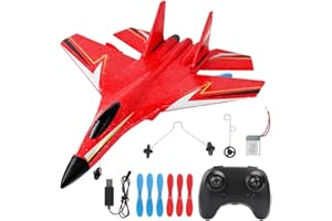 WDKXCN RC Flugzeuge 2CH, 2.4Ghz Ferngesteuertes Flugzeug Spielzeug mit LED-Licht, RC Flugzeug Anfänger mit Fernsteuerung und USB Aufladung, Spielzeug Styroporflieger für Erwachsene, Rot