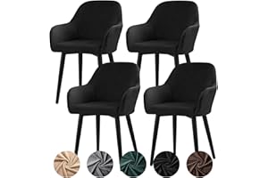 Alishomtll Set di 4 coprisedia in velluto elasticizzato, universali, con braccioli rimovibili, lavabili per cucina, sala da pranzo, banchetti, matrimoni, feste (nero, grande)