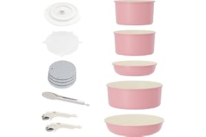 RIOVARM Induktion kastruller och stekpannor set med avtagbara handtag, non-stick granit, stapelbara köksredskap set med silik