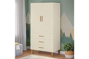 ‎BELLABINO Bellabino Liri Kinderkleiderschrank – Kleiderschrank Kinderzimmer 2-türig mit 3 Schubladen in Beige/Natur – Babyzimmer Schrank für Mädchen & Jungen – 183 x 56 x 90 cm (HxTxB)