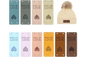 FURREN 60 Stück Handmade Labels zum Annähen Leder Label Nähen Personalisiert Hand Made Etiketten Handmade Aufnäher Lederetiketten zum Annähen Handgemacht Label mit Löchern für Hüte Kleidung