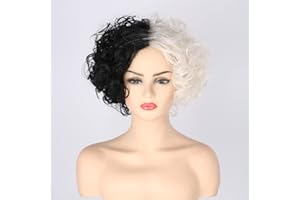Topcosplay Black and White Wig Short Curly Wig for Halloween Costume (Black and White-2)
