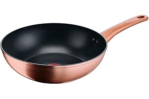 Lagostina Rosé, Wok Antiaderente Ø 28 cm, Rivestimento Titanium, Indicatore di Calore Thermo-Signal, Manico Rivettato, Compatibile con Induzione, Colore Oro Rosa