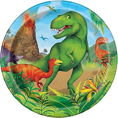 Unique Party 58314 - Assiettes en Carton - 18 cm - Fête à thème des Dinosaures - Paquet de 8