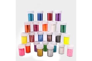 Generic Brands 24 Couleurs Paillettes Fines 20g de Poudre de Paillettes Non Toxique pour l'artisanat d'art Glitter Nail Card Making Face & Body Slime Party