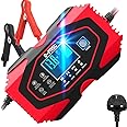 Car Battery Charger, 12V/6A 24V/3A Fully Intelligent Pulse Repair Lead Acid Lithium Battery Charger & Maintainer - UK Plug, Red