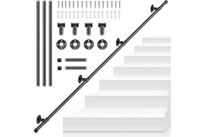 Handrails for Stairs, SenDeluz 3M Metal Stair Handrail for Indoor Outdoor Wall Mounted Handrail Non-Slip Galvanized Iron Industrial Pipe Stair Rail for Wear-Resistant, Corrosion-Resistant