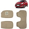 KINGSWAY® 4D Car Floor Foot Mats Compatible with Hyundai Grand I10 (Year 2017-2019) - Complete Set of 3 Pieces, Top-Notch PVC Material, Washable, Beige