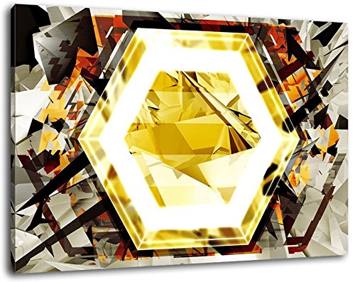 Colorful Hexagon Size: 80x60 cm covered painting on canvas, huge XXL images completely finished and framed with stretcher, Art print on wall picture with frame, cheaper than painting or picture, no posters or poster