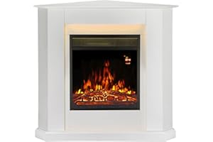 Juskys camino elettrico 1000/2000 W con riscaldamento, fuoco di camino, effetto fiamma, telecomando, illuminazione a LED e timer - Camino elettrico angolare bianco