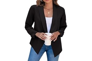 YMING Femme Courts Cardigans Ouverts sur Le Devant Couleur Unie Vestes De Costume Manches Longues Blazers