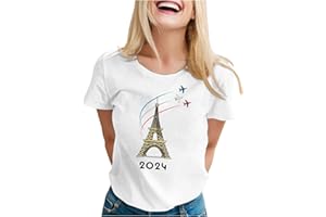 GÉNÉRIQUE Jeux Decoration 2024 Jeux Rond Tunique élégante T-Shirt Blouse à Manches Tee Shirt Jo Français 2024 Sport Femme Paris Cadeau Maman