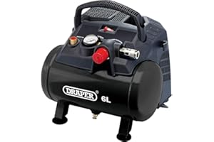 Draper 6L Oil-Free Air Compressor 116psi Max Pressure | 1.2kW 1.5hp 4000rpm Motor | 185l/min Max Capacity | Quick Euro Coupling Outlet | 1.7m Cable | Pressure Switch | Air Outlet Gauge | 02115