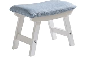 Aibiju Poggiapiedi in Legno, Pouf in Tessuto di Lino,Pouf Ottomano con Seduta Imbottita Gambe in Legno di Pino e Imbottite per camera da letto, soggiorno, (Gambe Bianche + Cuscino Blu), YDEU-1357