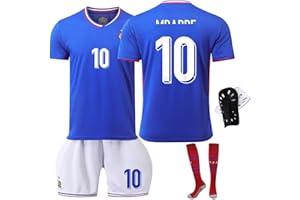 Awonlate Ensemble de Maillot de Football pour Enfant, Maillot de Football en Jersey, T-Shirt de Football et Protège -Tibias, Short de Football pour la Enfant