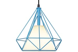 PETITES ECREVISSES Suspension Luminaire Industrielle Vintage Rétro Plafonnier Cage Forme Diamant, Lustre Abat-Jour en Métal 20cm Corde Ajustable pour Cuisine Couloir Salle à manger Salon Chambre D'enfants (Bleu)