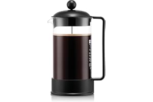 Bodum French Press Brazil - 1L / 8 Tasses Cafetière à Piston - Verre Résistant & Filtre Acier INOX - sans BPA Lavable au Lave-Vaisselle - Cafetière Classique - Fabriquée au Portugal