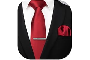 HISDERN Cravatta da Uomo e Fazzoletto da Taschino Classico Cravatta da Matrimonio Solida con Fazzoletto e Fermacravatta