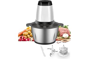 JR JUMIAR Mini Food Chopper Electric, Food Processor with 2L Stainless Steel Bowl, 2 Speeds, 4 Bi-Level Blades, Meat Grinder with Non-Slip Mat and Garlic Peeler, for Baby Food, Meat, Fruit, Vegetable