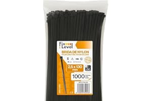 FIXLEVEL Bridas Plastico - Set De Bridas Negras - Abrazaderas Plastico - Fix Level- Diferentes Tamaños Y Cantidades De Bridas - Sujeta Cables - Muy Resistente - Bridas Grandes (Brida 2,5 x 130/1000 unidades)