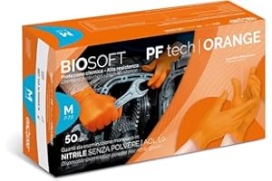 GLOVELY RAYS SPA GUANTI MONOUSO IN NITRILE BIOSOFT PF TECH ORANGE 50 PZ. ALTO SPESSORE - FINITURA DIAMANTATA (L)