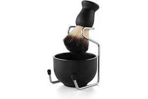 CCbeauty Shaving Brush Kit for Men, 3-in-1 Shaving Brush and Bowl Set, Stainless Steel Shaving Stand and Soap Bowl, Traditional Wet Close Shaving Kit, Men Manual Shaving Cleaning Tool, Easy to Clean