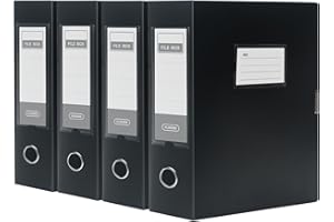 SOYIRI 4 Piezas Caja de Archivo A4 de Plástico con Tapa, Lomo de 75mm, Carpetas de Archivos para Oficina, Escolar(Negro)