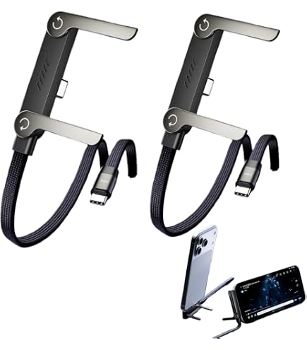 Cavo Di Ricarica 2 In 1 Con Supporto Nascosto Per Telefono, 240W Ultra Veloce, Lunghezza 1,5m, Materiali Premium In Lega E Treccia 48 Fili, Compatibile Con Smartphone E Tablet - 2