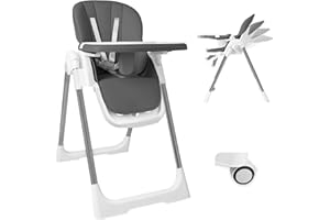 KIDSGIGGLZ Baby Hochstuhl Klappbarer 4in1, Kinderhochstuhl Multifunktionaler Verstellbar, Babystuhl mit Tablett Abnehmbares und Rollen, Kinderhochstuhl Mitwachsender mit 5-Punkt-Gurt, Kinder Essstuhl Stuhl, Grau
