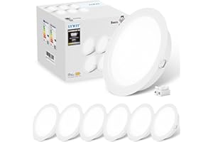 LVWIT ×6 LED Empotrable en Techo, Lámpara de Techo Circular Ultraplana de 18W, Foco Neutro Blanco Frío 6500K, Ideal Para Baños, Cocinas y Pasillos, 1980Lúmenes, Ø173mm, No Regulable.