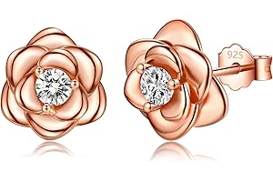 JOPLY Sterling Silver Stud Earrings for women, Silver Flower Cubic Zirconia Hypoallergenic Helix Cartilage Earrings Jewelry Gifts for Girls (Silver, Gold, Rose Gold)
