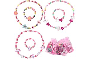 Giugio Lot de 6 bijoux en bois pour enfant - Collier licorne - Bracelet pour enfant - Bracelet d'amitié licorne - Collier et bracelet pour fille - Pour anniversaire, fête, costume, Bois