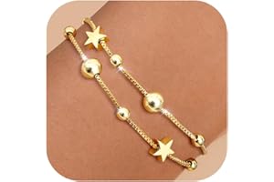 Dochais Armband Damen Gold Silber 14K Gold Armkette Damen Silber Freundschaftsarmband Herz/Stern personalisiertes Personalisiertes Armbänder Golden Geschenk für Frauen Mädchen