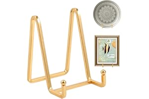 DIDUDIDU Plate Holder Easel Display Stand - 4.5 inch Metal Plate Stands for Display - Tabletop Picture Stand - Gold Iron Easels for Display Pictures | Photo Frames | Book | Decorative Plates | Plaque -1 Pack