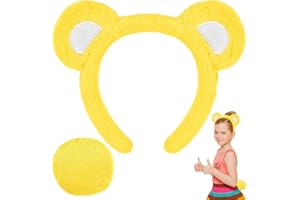 BTANADI Bear Ears Headband and Tail Set – Cute Bear Costume Accessories for Kids and Adults, World Book Day Fancy Dress, Storybook Character Cosplay Outfit with Tail, Perfect for Halloween Party – Yellow