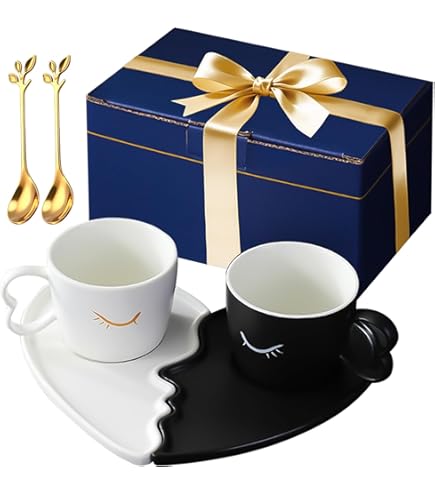 Theekop en Schotel Set Keramisch Kussend Paar Koffie Mok Set met Lepel
