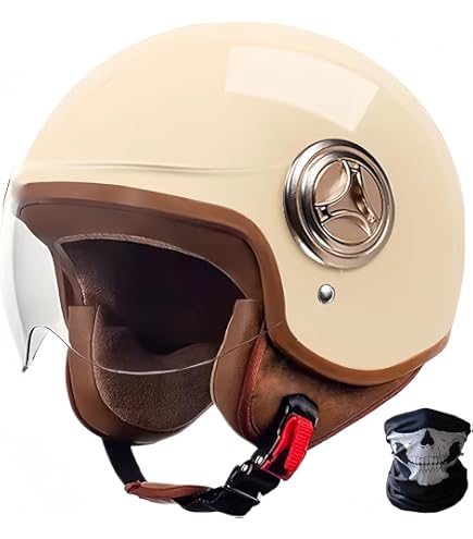 DXDRT Retro Vespa Helm - Open Face Motorradhelm Mit Visier