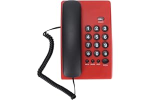 Annadue KX-T504 Schnurgebundenes Telefon für Home Office, Fashion Desktop Festnetz-Multifunktionstelefon mit Dualem Magnethörer, Einstellbarer Klingelton(rot)