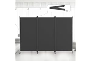 Kokorona 3 Panel Room Divider, 6FT Tall Folding Privacy Screen Wall Dividers, Portable Privacy Screen Freestanding Room Divider for Room Separation, Included - Cover Strips, Grey, 260cm Lx 180cm W