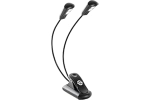 K&M 12259 Notenpultleuchte Double2 LED FlexLight Schwarz - mit Li-Ion-Akku, Clip, 2 flexible Schwanenhälse, 2x 1300 Lux