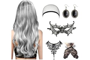 FENYW Peluca Gris Plata Ondulada Rizada 70CM Peluca Gris Plateada Peluca Rizada, Peluca Halloween Mujer Natural Peluca Gris Blanca Pelucas, Mujer Largas Pelucas para Carnaval Fiesta Diaria Cosplay