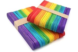 ProLeo 100 Stück Bunte Holzstäbchen Holzstiele 15x2 cm, holzstäbchen für hausgemachte Kunsthandwerk Designs