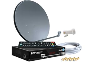 MEDIAART Digitale Satanlage Komplettset 60cm Sat-Schüssel Spiegel Antrazit HDTV Sat-Receiver 2X USB LNB 0,1dB Kabel Sat Anlage 1 Teilnehmer Full HD Astra 19°E Deutsch F-Steckern