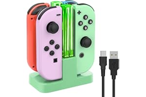FYOUNG 4 in 1 Stazione di ricarica per JoyCon controller Nintendo Switch con indicatore LED di ricarica USB Type-C-Verde