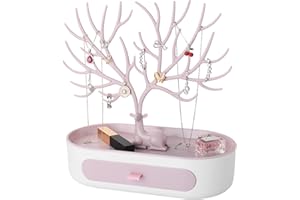 penobon Antler Jewellery Organiser Stand with Drawer, Plastic 3 in 1 Jewellery Holder for Earrings Necklaces Bracelets and Ring