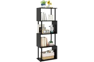 IBUYKE Libreria Estanteria Moderna,Librería En Forma De S De 5 Niveles,Estantería De Exposición,Librería Vertical Almacenaje para Sala De Estar, Dormitorio, Oficina En Casa, Negro WBC015B