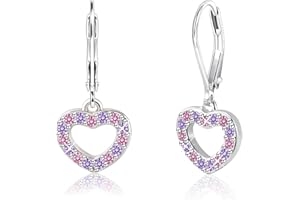 ASH'S CHOICE Silber Ohrringe Hängend Damen Mädchen, Hypoallergen Sterling Silber 925 Französische Ohrhaken Ohrhänger CZ Rosa Zirkonia Schmetterling Liebe Herz Anhängerohrring Baumelnde Ohrringe