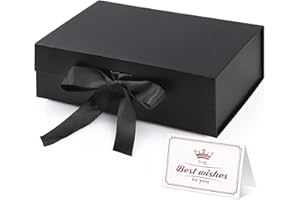 Hianjoo Boîte Cadeau avec Couvercle 23x17x7 cm, Coffrets cadeaux pliables avec Couvercle Magnétique et Ruban pour Mariages, anniversaires, Saint-Valentin, Noël-Noir