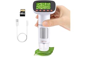 Koolertron Handheld Digital Microscope, 50x-1000x Zoom, 2" LCD, 8 LED Lights, White, Metal, USB Rechargeable